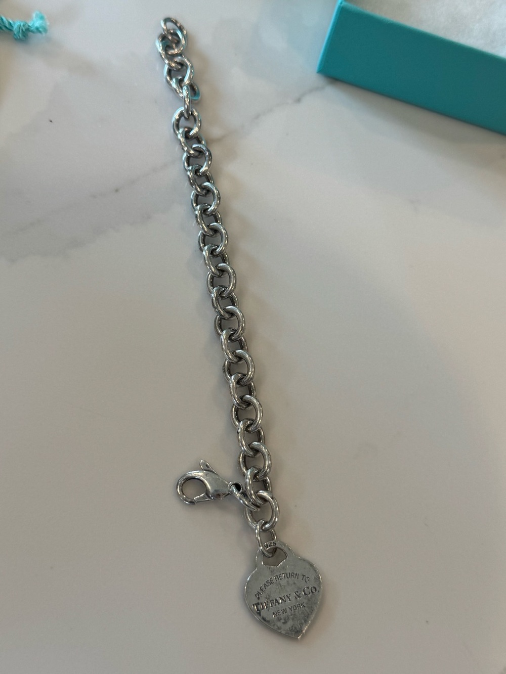 Return to Tiffany Heart Tag Charm Bracelet Sterling Silver w/ Box, Pouch + Cloth - Picture 4 of 16